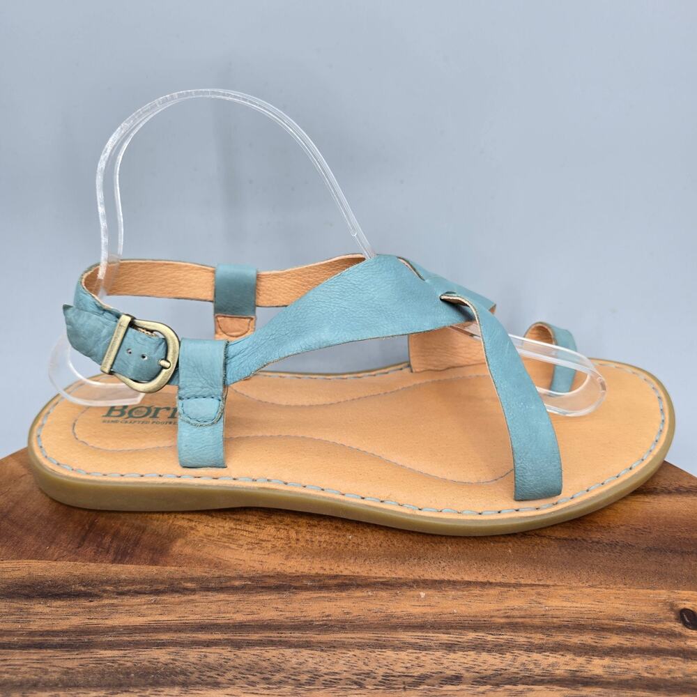 Born Sandals Womens 9 M Turquoise Leather Inya Strappy Comfort Toe Loop Flat